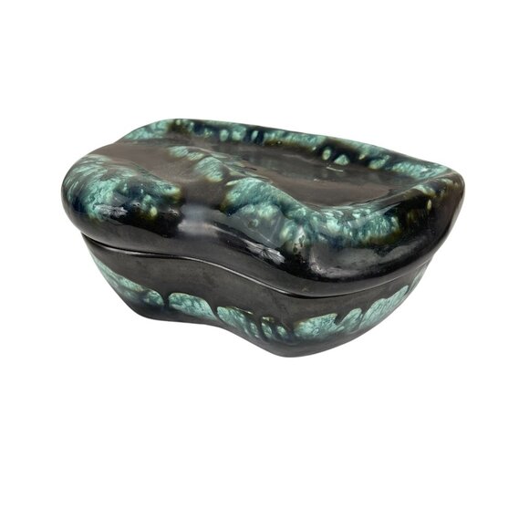 Sue Handley Artisan Ceramic Trinket Box Black And Green Abstract Design - Picture 8 of 8